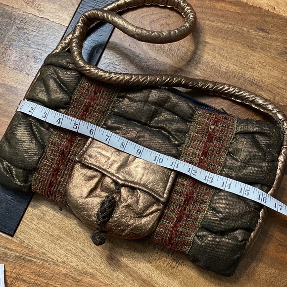 Rose Aronin for Roseeni vintage futuristic quilted gold leather woven shoulder - Picture 8 of 10